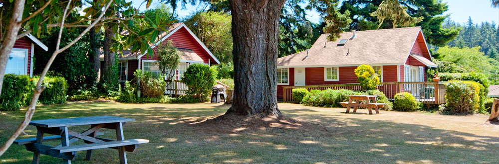 A pair of private cottages at a campsite